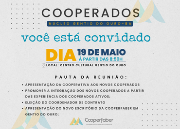 Convite para reunião da COOPERFABER em Gentio do Ouro – BA