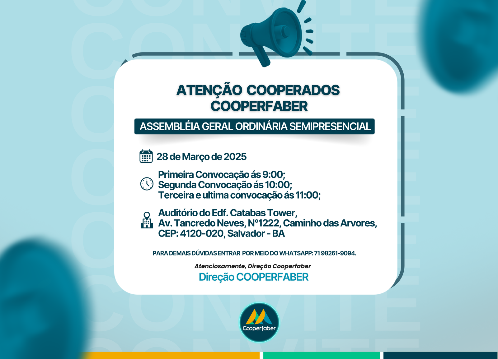 📢 Assembleia Geral Ordinária Semipresencial da Cooperfaber