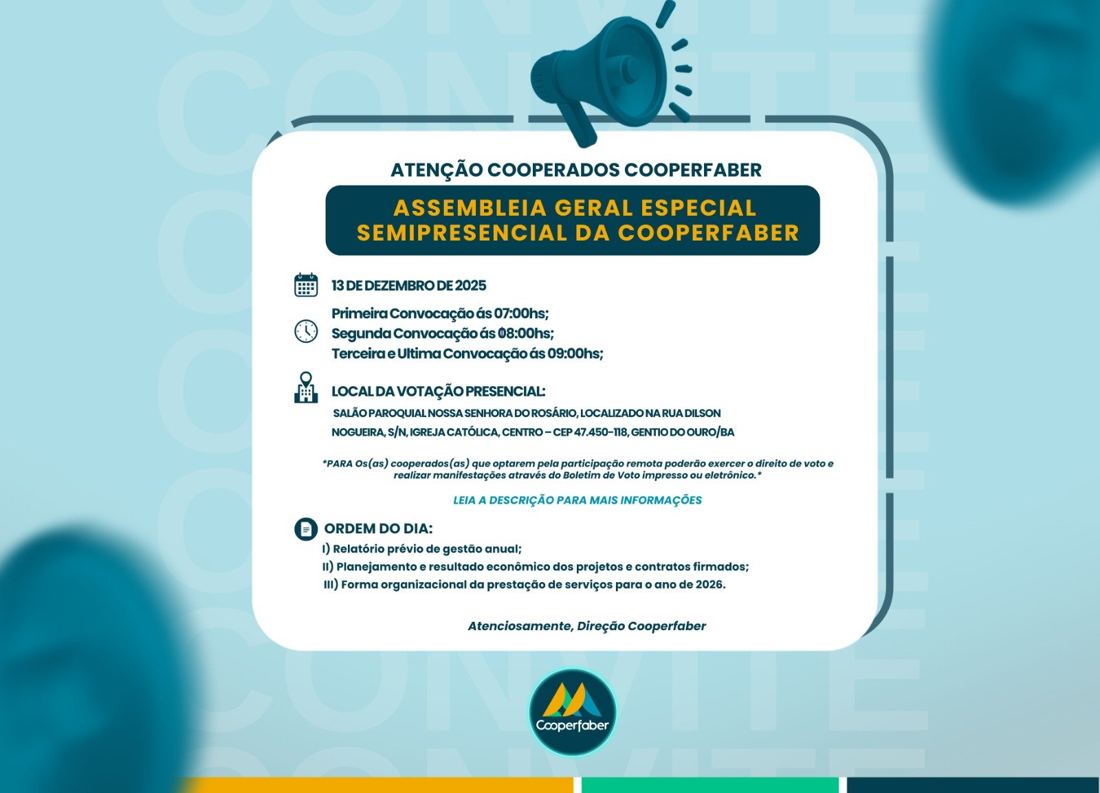 📢 CONVOCAÇÃO PARA ASSEMBLEIA GERAL ESPECIAL SEMIPRESENCIAL – CIRCULAR Nº 05/2025 📢