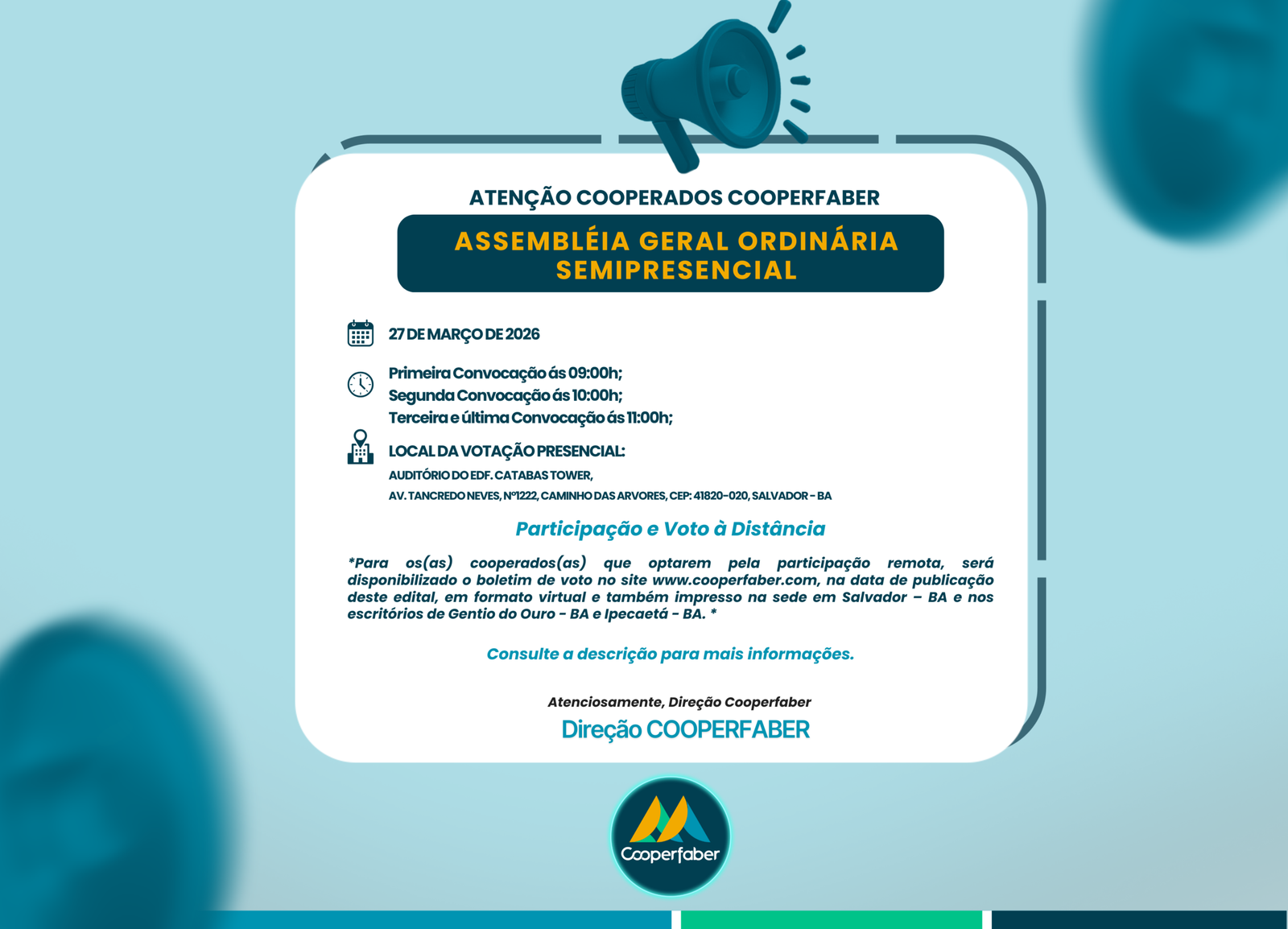  CONVOCAÇÃO PARA ASSEMBLEIA GERAL ORDINÁRIA SEMIPRESENCIAL – CIRCULAR Nº 01/2026 